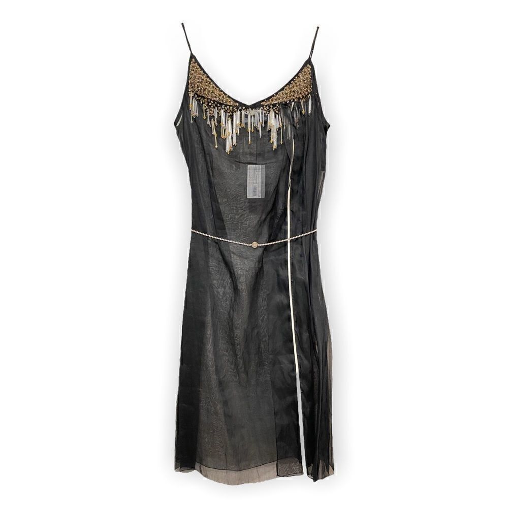 PRADA Crystal&Bead Embellished Sheer Black Dress